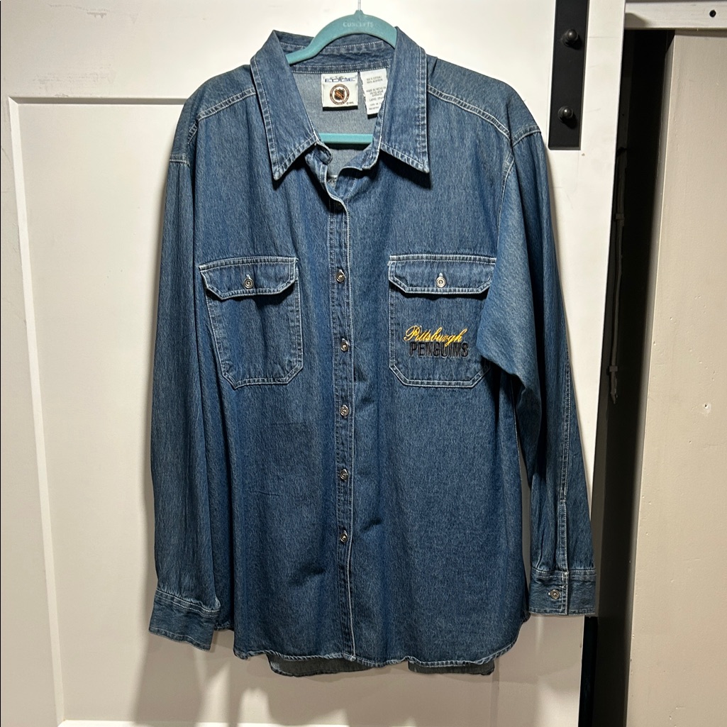 Nhl Blue Denim Long-Sleeve Button-Down Shirt With Chest Pockets